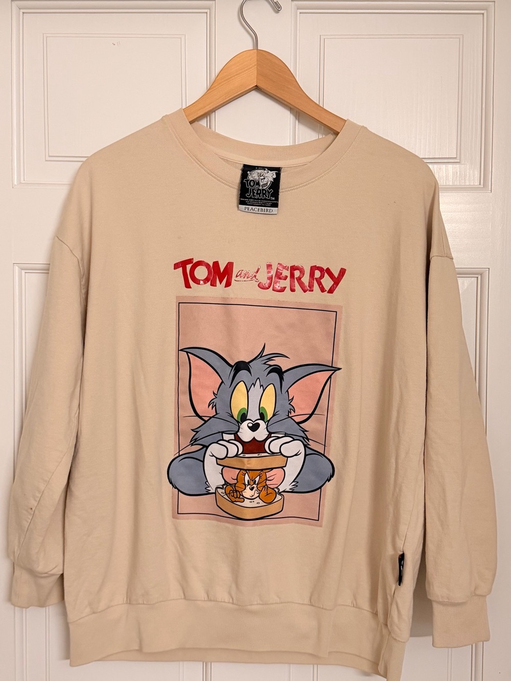 Vintage Tom and Jerry Graphic Sweatshirt - Beige with Red Logo 20’s